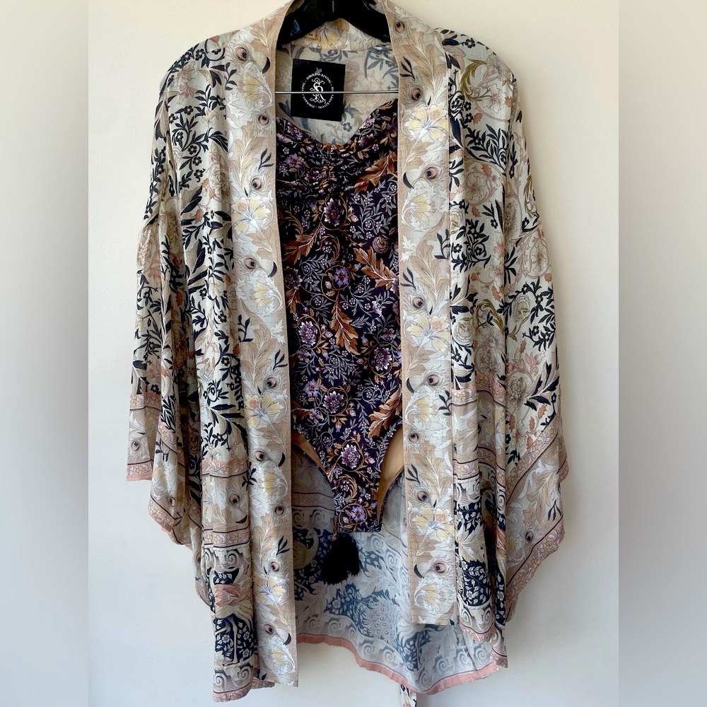 Floral Kimono Cover-Up and Swimsuit Set